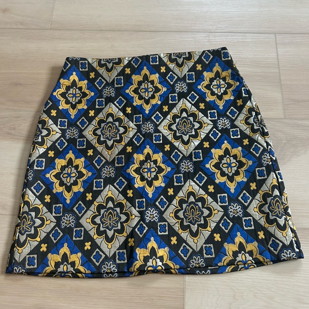 LOFT Blue, Yellow & Black Patterned Mini Skirt